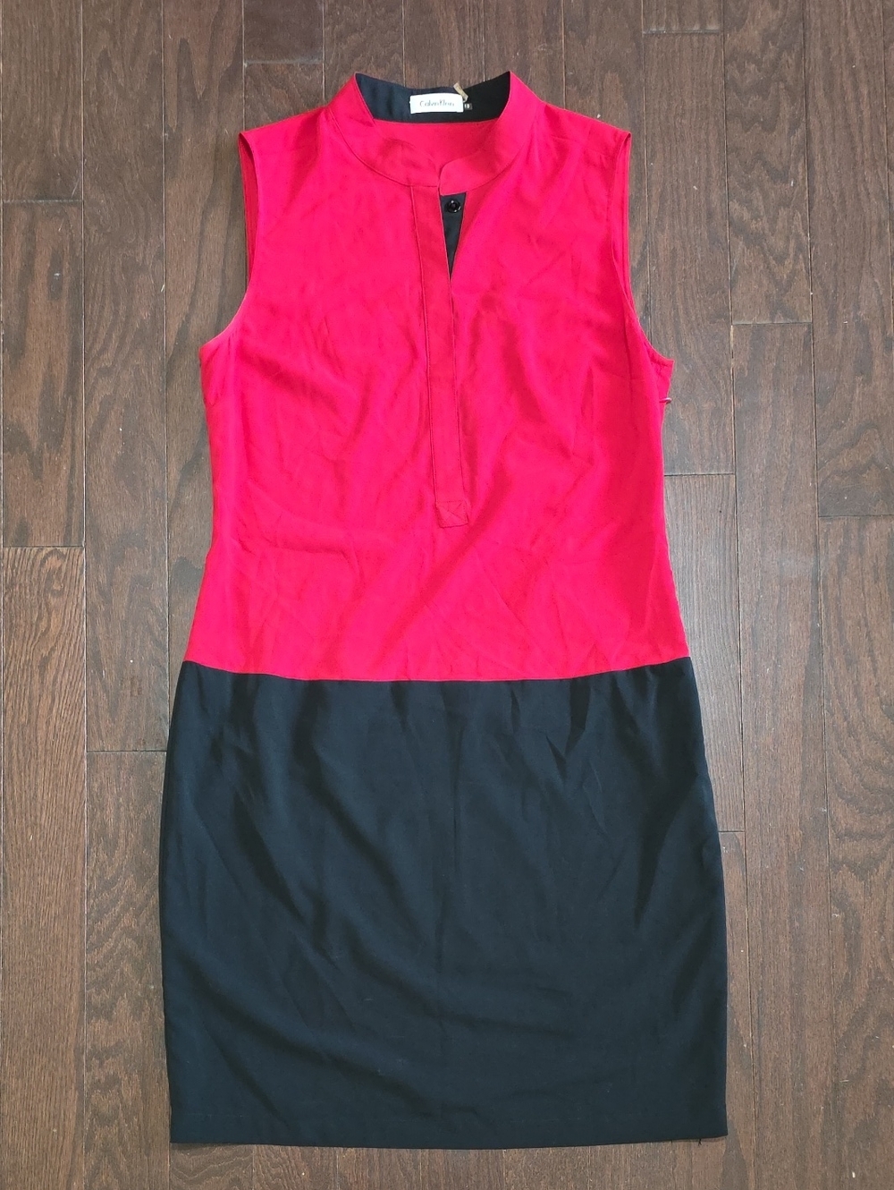 Calvin Klein Red and Black Sleeveless Midi Sheath Dress